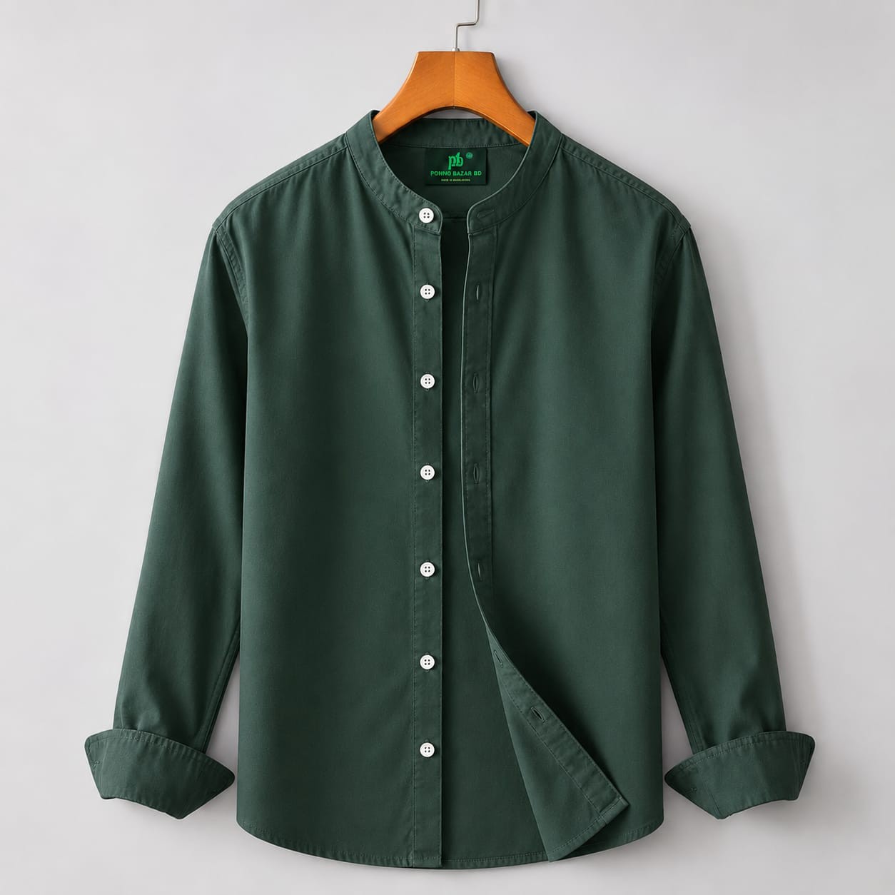 Premium Oxford Cotton Band Collar Long Sleeve Shirt for Men
